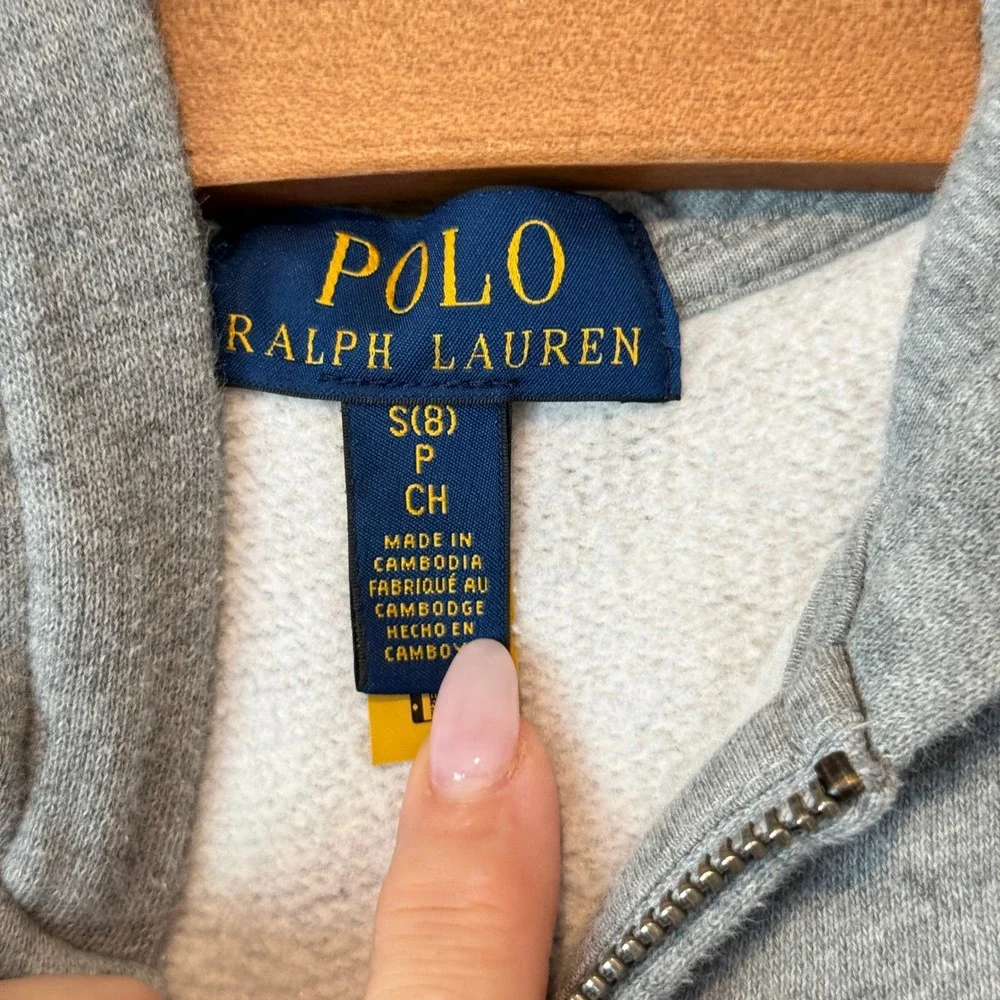 Polo Ralph Lauren Kids Gray Full Zip Fleece Hoodie Sweatshirt Size S 8